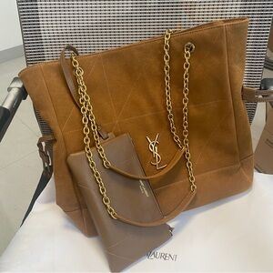Yves Saint Laurent Brown Tote with Gold Chain